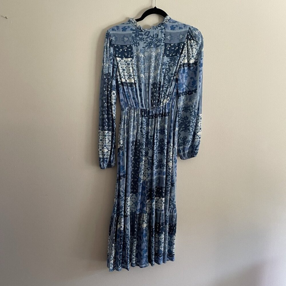 Frye Women XS Blue Chambray Patchwork Boho Western Long Sleeve Midi Dress NWT - Picture 14 of 15